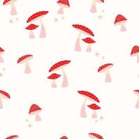 Mushroom and flower seamless pattern. Simple and elegant white and pink design Colorful vector illustration.