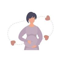 Pregnant girl lovingly holds her belly. isolated. vector. vector