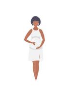 Full length pregnant woman. Well built pregnant female character. Isolated on white background. Vector illustration in cartoon style.