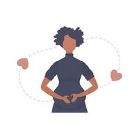 Pregnant girl lovingly holds her lower belly. isolated. vector. vector