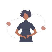 Pregnant girl lovingly holds her lower belly. isolated. vector. vector