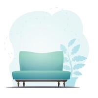 Empty sofa and houseplant. Background with space for your character. Vector flat illustration.