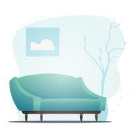 Empty Bed and houseplant. Background with space for your character. Cartoon style. vector