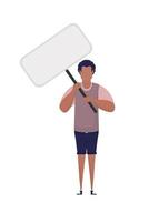 A guy with a blank poster in his hands. Protest poster. Cartoon style. vector