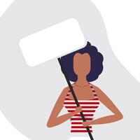 un mujer con un vacío bandera en su manos. protesta concepto. plano estilo. vector. vector