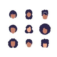 Large Set of Faces Women with different hairstyles and different nationalities. Isolated on white background. Flat style. vector