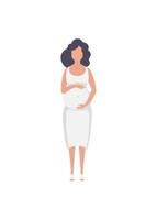 Full length pregnant woman. Well built pregnant female character. Isolated. Vector illustration in cartoon style.