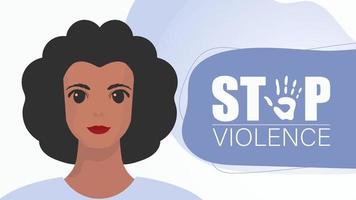 Stop violence. A woman holds a banner in her hands. A strong woman protesting against violence. Vector illustration design.