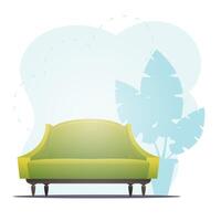 Empty sofa and houseplant. Background with space for your character. Cartoon style. vector