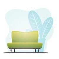 Empty Bed and houseplant. Background with space for your character. Vector flat illustration.