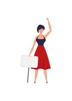 A woman in full growth with a banner in her hands. Isolated on white background. Flat style. Vector illustration.