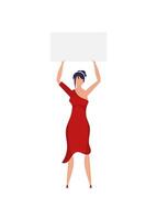 Full length woman protesting with a banner. Isolated. Flat style. . vector