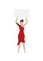 Full length woman protesting with a banner. Isolated. Flat style. Vector. vector