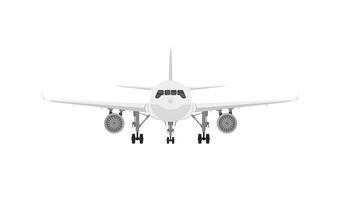 Commercial jet plane with landing gear. isolated on white. 3D render. Front view vector