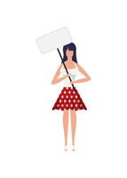 Full length woman protesting with a banner. Isolated on white background. Flat style. Vector illustration.