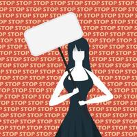 A cute girl is protesting with a banner. The concept of expressing thoughts, dissatisfaction and protests. Flat style. Vector. vector