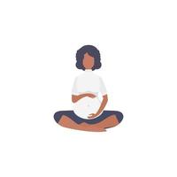 Pregnant girl in the lotus position. Yoga and sports for pregnant women. Isolated on white background. Vector illustration in cartoon style.