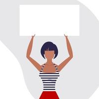 A cute girl is protesting with a banner. The concept of expressing thoughts, dissatisfaction and protests. Flat style. Vector illustration.