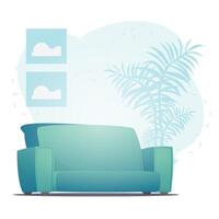 Empty Bed and houseplant. Background with space for your character. Vector flat illustration.