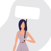 A woman with an empty banner in her hands. The concept of expressing thoughts, dissatisfaction and protests. Flat style. Vector illustration.