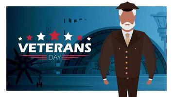 Veterans day banner with a wished man in uniform. Vector. vector