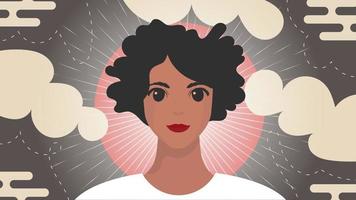 Banner with a girl of African American appearance. Black strong girl on, front view. Vector. vector