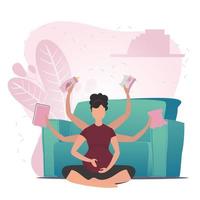 Pregnant girl in the lotus position. Relaxing pregnant woman. Vector flat illustration.