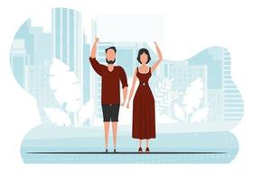 Boys and girls came out to protest. Banner in blue tones. Vector illustration.