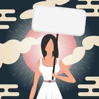 Girl with a banner. Chinese style banner. The concept of expressing thoughts, dissatisfaction and protests. Vector. vector