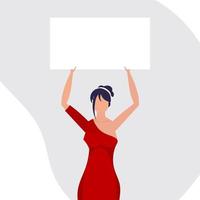 A cute girl is protesting with a banner. The concept of expressing thoughts, dissatisfaction and protests. Flat style. Vector. vector