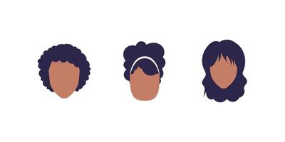 Set of women's faces with different hairstyles. Isolated on white background. Flat style. vector