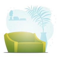 Empty sofa and houseplant. Background with space for your character. Cartoon style. vector