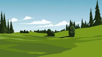 Vector nature landscape background with trees in meadow