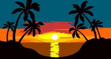 Hand drawing vector tropical beach sunset