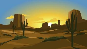 Desierto puesta de sol paisaje con degradado cielo vector