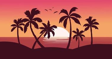 Hand drawn vector tropical sunset with gradient sky