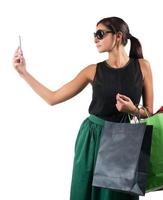 Shopping selfie on white background photo