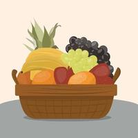 Bunch of Fruits Vector Illustration. Fruits Basket on a Surface with Plain Background