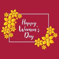 Womans Day text design with flowers and hearts on square background Vector illustration Womans Day greeting calligraphy design in pink colors Template for a poster cards banner