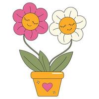 Groovy 70s sticker. Y2k groovy spring character, flower, daisy, plant vector