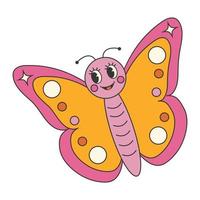 Groovy 70s sticker. Y2k groovy cute spring butterfly character vector