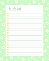 To do list blank lined printable template decorated with spring pattern vector illustration, simple design element