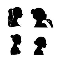 Woman face black silhouettes hand drawn girl silhouettes vectors