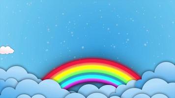 Rainbow Cartoon Kids Background Animation With Cloud. Colorful Rainbow 2d Cartoon Animation. Children Rainbow Cloud Background, Cloud Moving In The Sky And Rainbow Appears