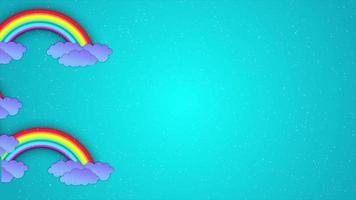 Rainbow Cartoon Kids Background Animation With Cloud. Colorful Rainbow 2d Cartoon Animation. Children Rainbow Cloud Background, Cloud Moving In The Sky And Rainbow Appears