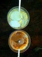 Iced Milk Coffee With Palm Sugar and fresh lemon ice photo