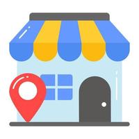 Shopping store wit location pin, vector of market location in editable style