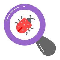 Bug under magnifier depicting vector of virus scanning, editable design