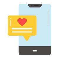 Heart symbol inside chat bubble with mobile, vector of feedback