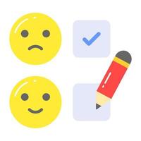 Emojis with checkmark and pencil, concept of feedback vector